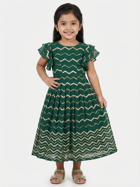 Bottle Green With Zig-Zag pattern Kids-dress