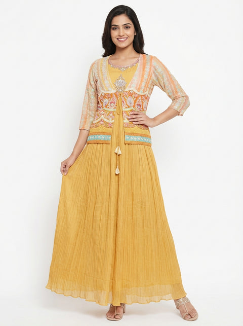 Yellow gown with over coat