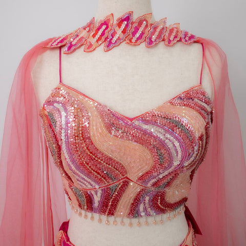pink and red lehenga