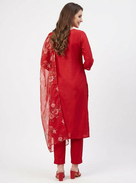 Rust Orange Kurta, Pants and Dupatta Set
