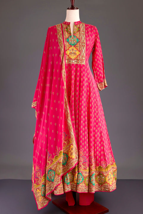 Pink Crepe Anarkali Set