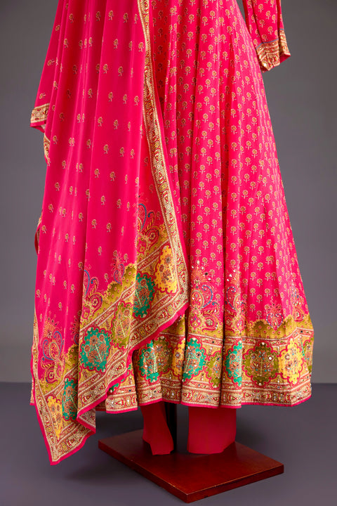 Pink Crepe Anarkali Set