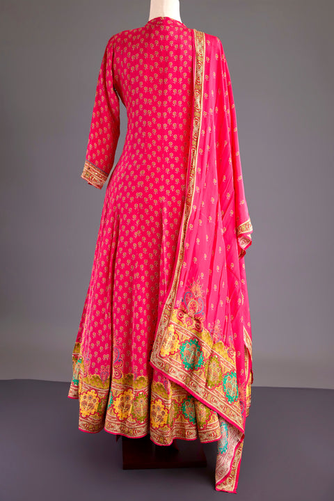 Pink Crepe Anarkali Set