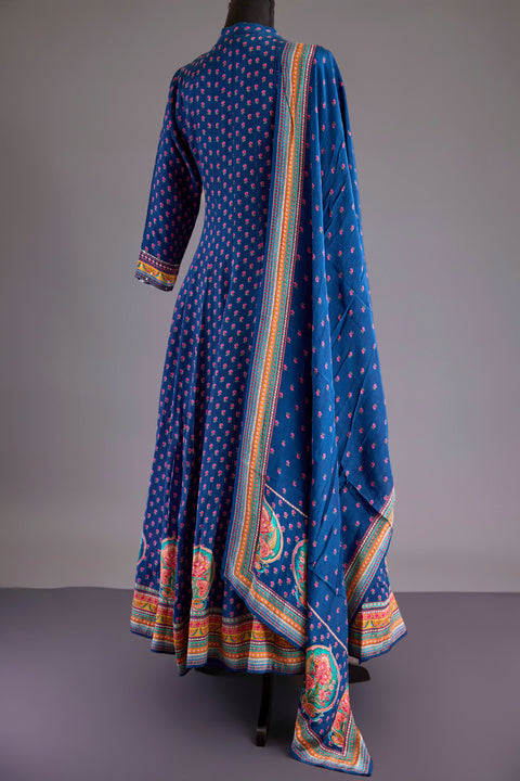 Blue Crepe Anarkali Set