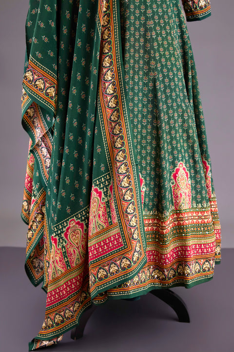 Green Crepe Anarkali Set