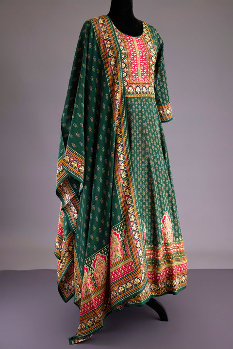 Green Crepe Anarkali Set