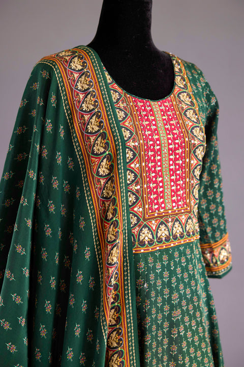 Green Crepe Anarkali Set
