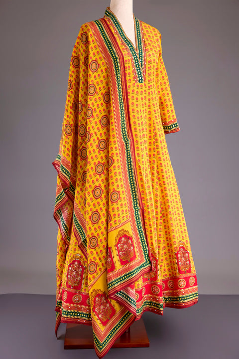 Yellow Crepe Anarkali Set