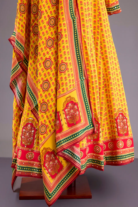 Yellow Crepe Anarkali Set