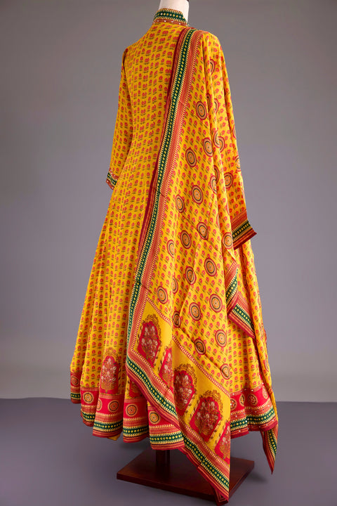 Yellow Crepe Anarkali Set
