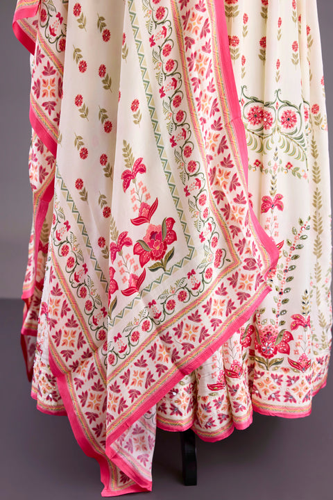 White Crepe Anarkali Set