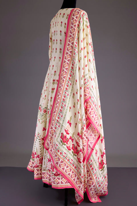 White Crepe Anarkali Set