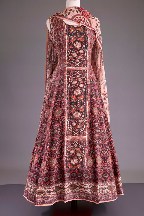 Peach and Balck Crepe Anarkali Set