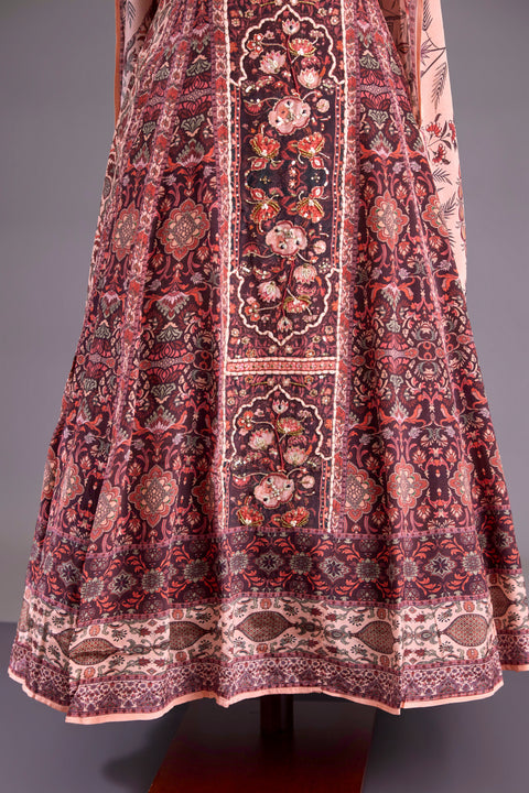 Peach and Balck Crepe Anarkali Set
