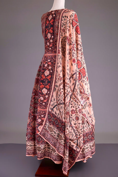 Peach and Balck Crepe Anarkali Set