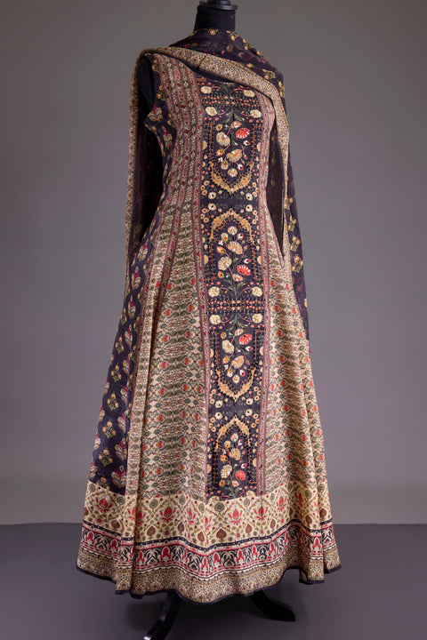 Black Crepe Anarkali Set