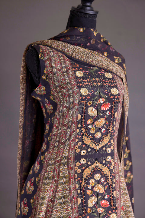 Black Crepe Anarkali Set