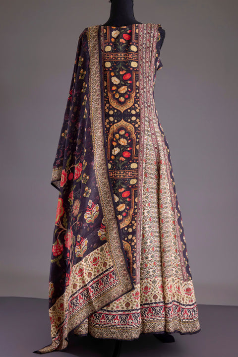 Black Crepe Anarkali Set