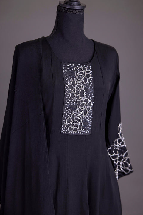 Black Chinnon Anarkali Set