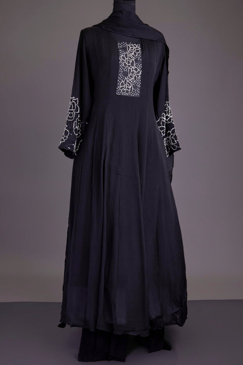 Black Chinnon Anarkali Set