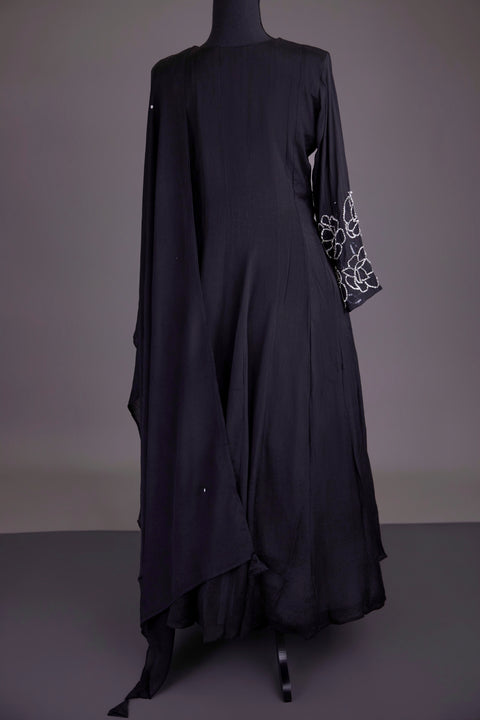 Black Chinnon Anarkali Set