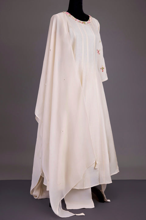 Cream Chanderi Anarkali Set