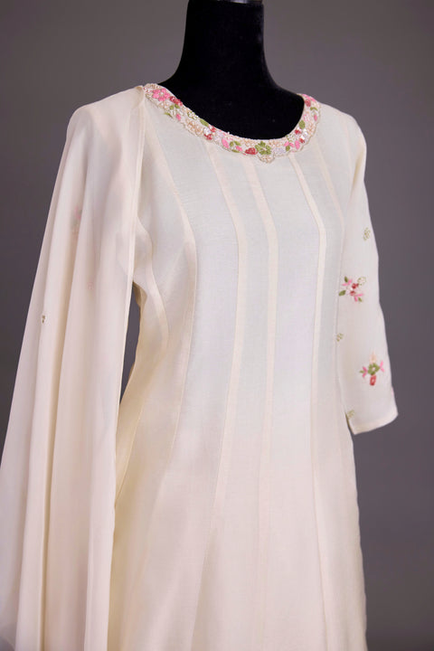 Cream Chanderi Anarkali Set