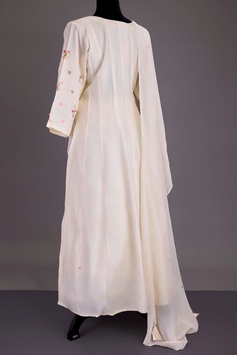 Cream Chanderi Anarkali Set