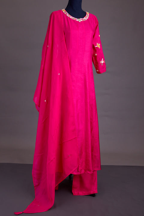 Rani Pink Chanderi Anarkali Set