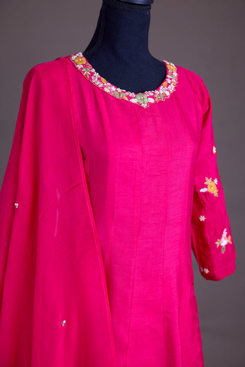 Rani Pink Chanderi Anarkali Set