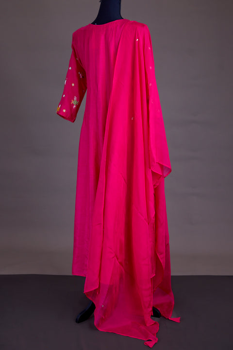 Rani Pink Chanderi Anarkali Set