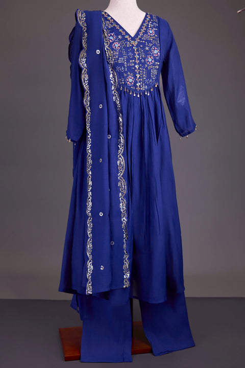 Royal Blue Chanderi Anarkali Set