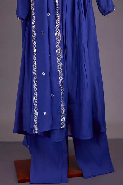 Royal Blue Chanderi Anarkali Set