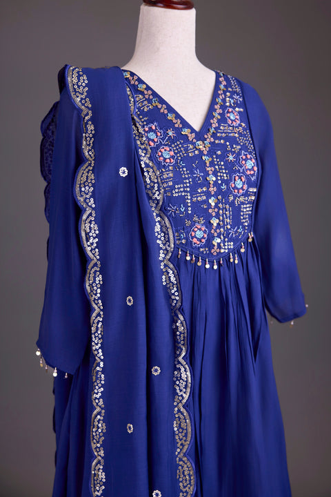 Royal Blue Chanderi Anarkali Set