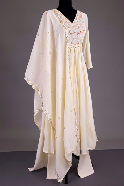 Cream Chanderi Anarkali Set