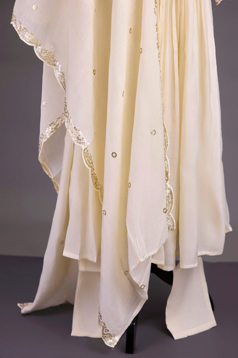 Cream Chanderi Anarkali Set