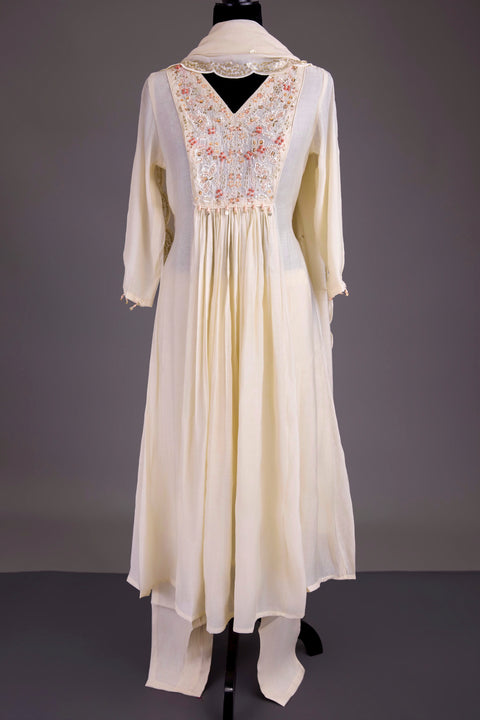 Cream Chanderi Anarkali Set
