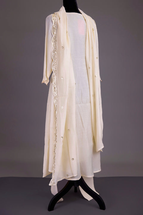 Cream Chanderi Anarkali Set