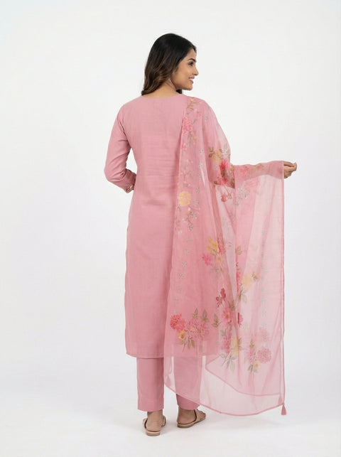 Baby Pink Kurta, Pants and Dupatta Set