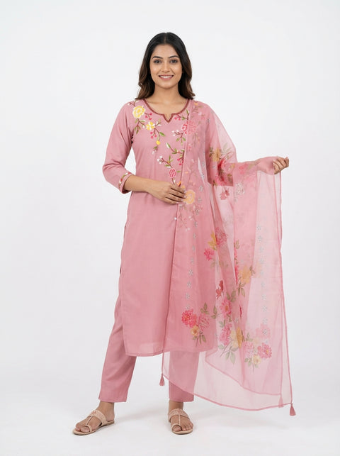 Baby Pink Kurta, Pants and Dupatta Set