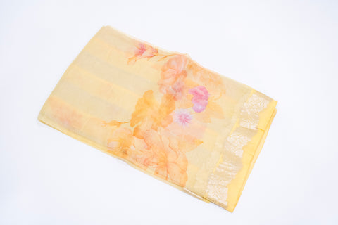 Soft Yellow Floral Organza Saree with Designer Blouse