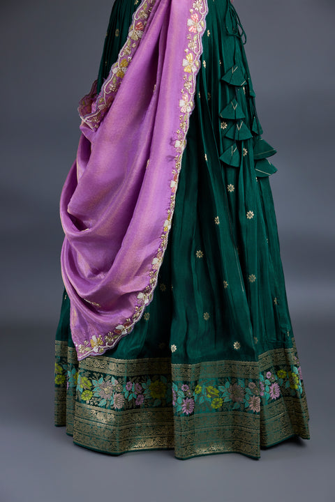Green & Pink Dola Silk Half Saree