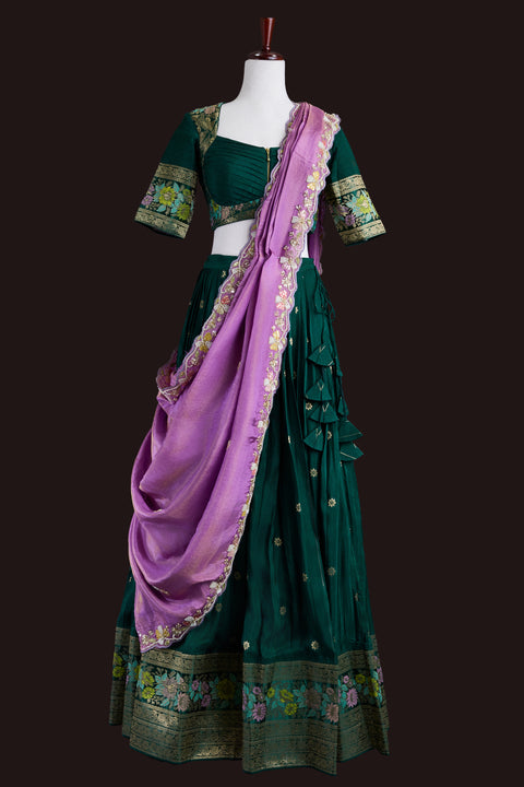 Green & Pink Dola Silk Half Saree