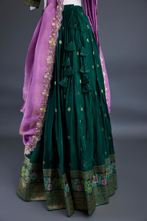 Green & Pink Dola Silk Half Saree