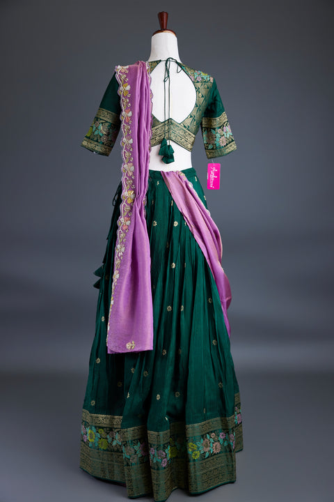 Green & Pink Dola Silk Half Saree