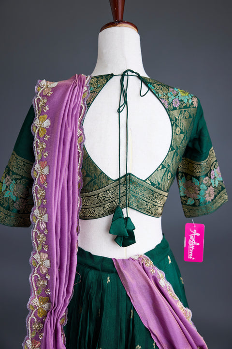 Green & Pink Dola Silk Half Saree