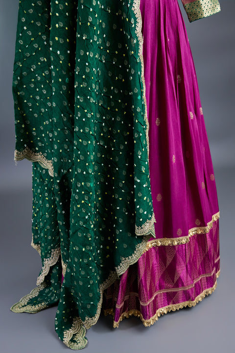 Green & Purple Dola Silk Half Saree