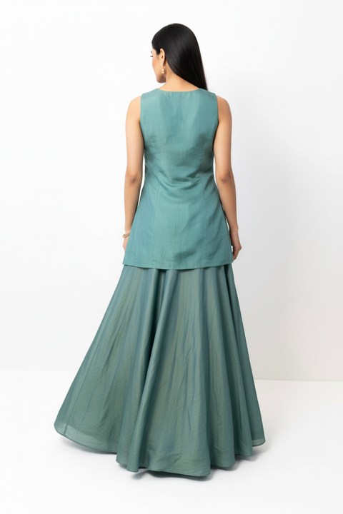 Teal with gold embroidery Sharara