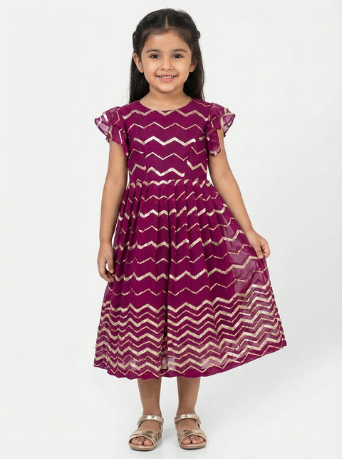 Maroon With Zig-Zag pattern Kids-dress