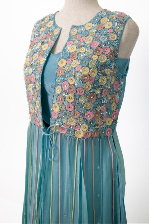 Blue Indo Western with floral top